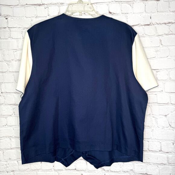 Vintage Alfred Dunner Wms Large Navy Cream SS Embroidered Floral Faux Vest Top - Picture 2 of 11
